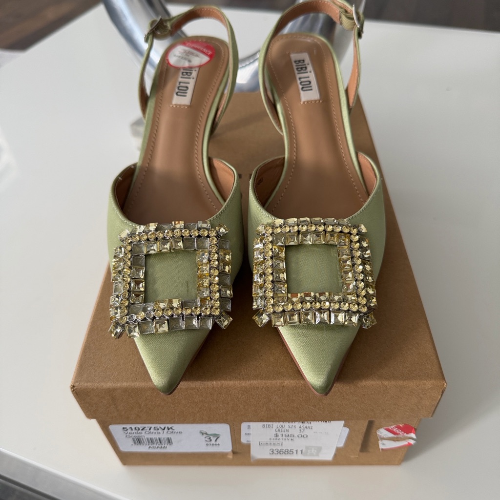 Bibi Lou Verde Olive Green Embellished Pointed Slingback